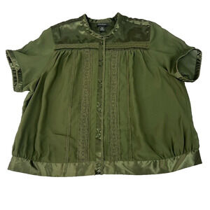 Lane Bryant Blouse Top Women 26/28 Green Semi Sheer Lace